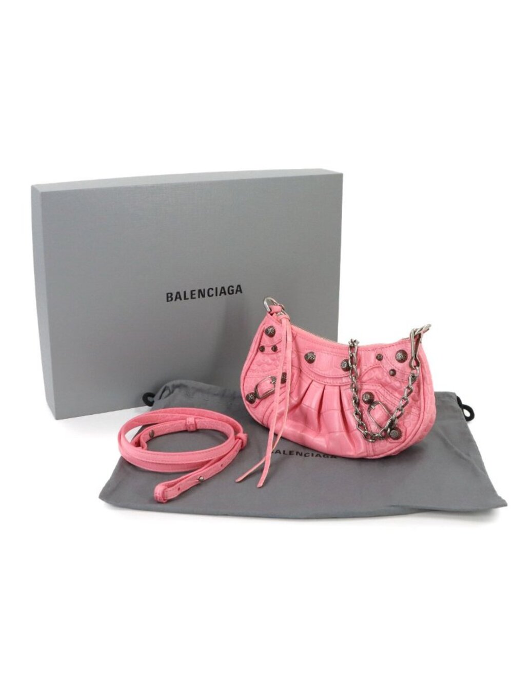 Balenciaga le Cagole Mini 2-Way Chain Shoulder Bag Leather Pink - Picture 2 of 10
